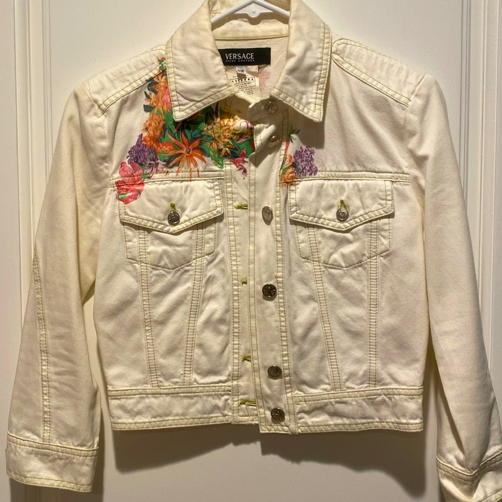 Vintage Versace Graphic White Denim Jacket